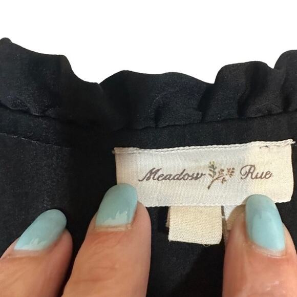 Meadow Rue Black Long Sleeve Layered Ruffled Front Tie Neck Blouse Women Sz S - Picture 10 of 12